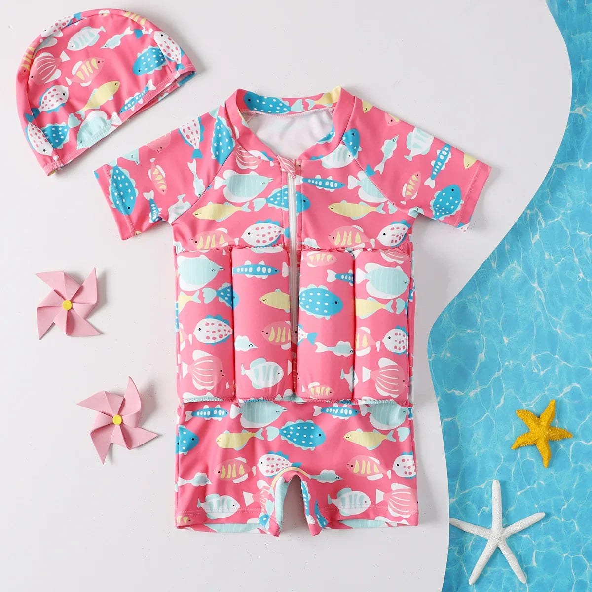 🌊 Kids’ Floating Swimsuit Set – Detachable Buoyancy Swimwear + Swim Cap for Boys & Girls! 🏊‍♂️🏊‍♀️