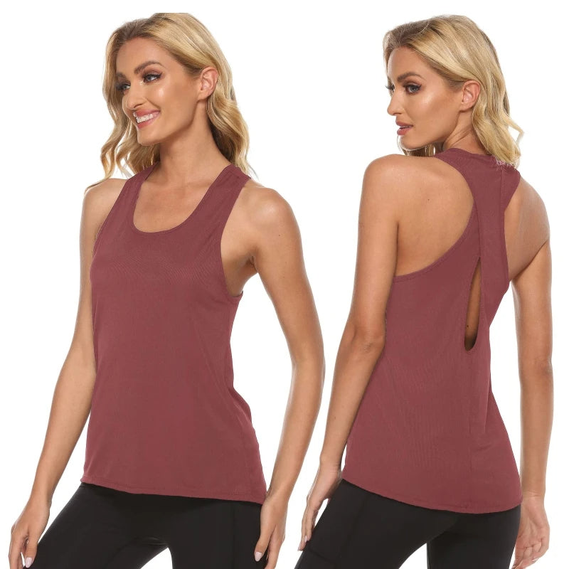 "Women’s Sleeveless Yoga Tank Top – Sexy Cross Hollow Racerback, Soft & Breathable Sports Vest"