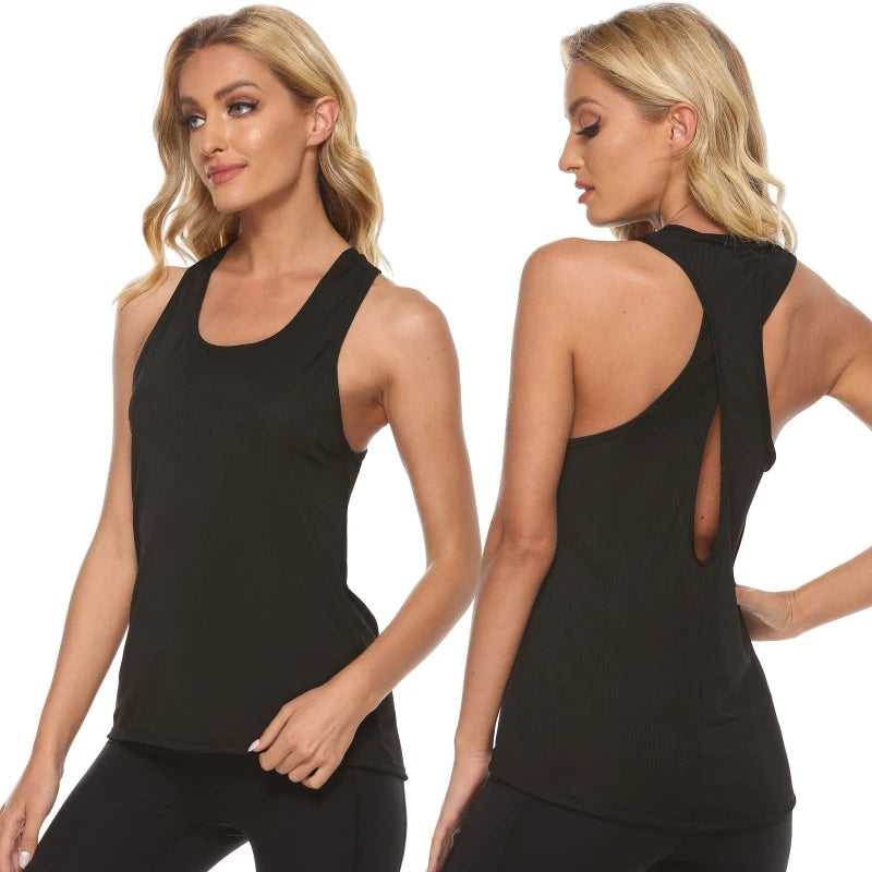 "Women’s Sleeveless Yoga Tank Top – Sexy Cross Hollow Racerback, Soft & Breathable Sports Vest"