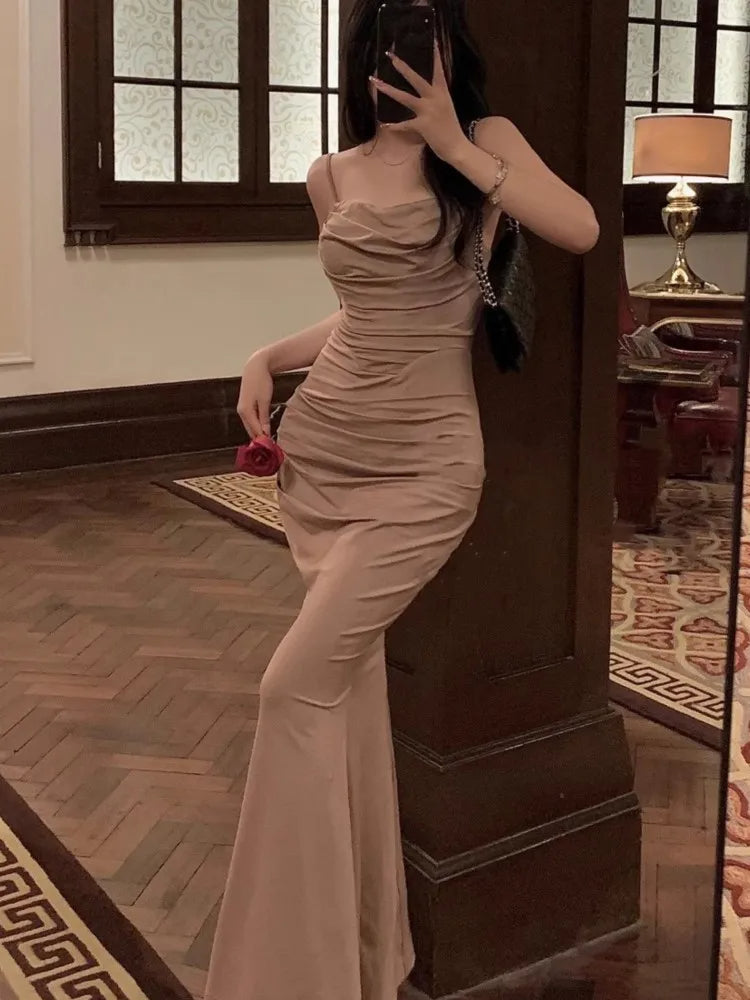 Elegant Sexy Bodycon Mermaid Strap Evening / Party Solid Long Dress