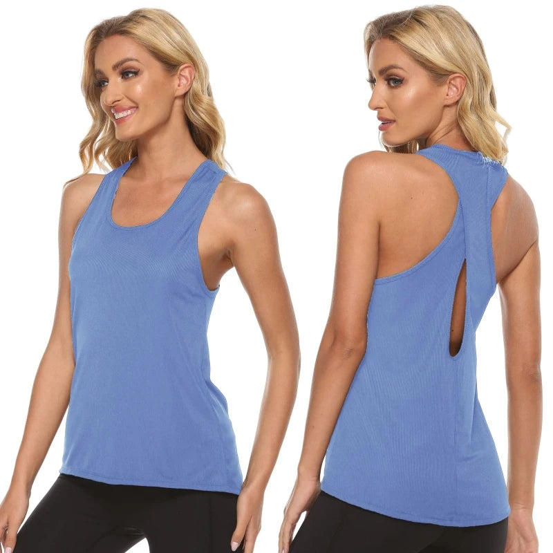 "Women’s Sleeveless Yoga Tank Top – Sexy Cross Hollow Racerback, Soft & Breathable Sports Vest"