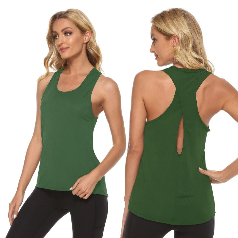 "Women’s Sleeveless Yoga Tank Top – Sexy Cross Hollow Racerback, Soft & Breathable Sports Vest"