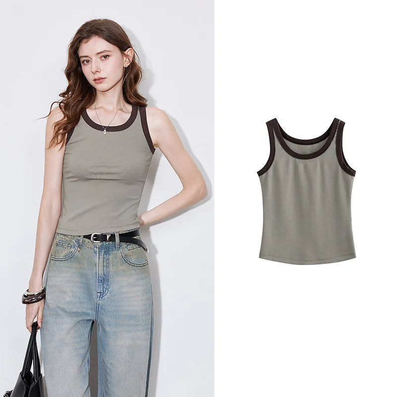 "TOYOUTH Women’s Tank Top – 2025 Spring Slim Fit, Color Contrast Sleeveless Vest"