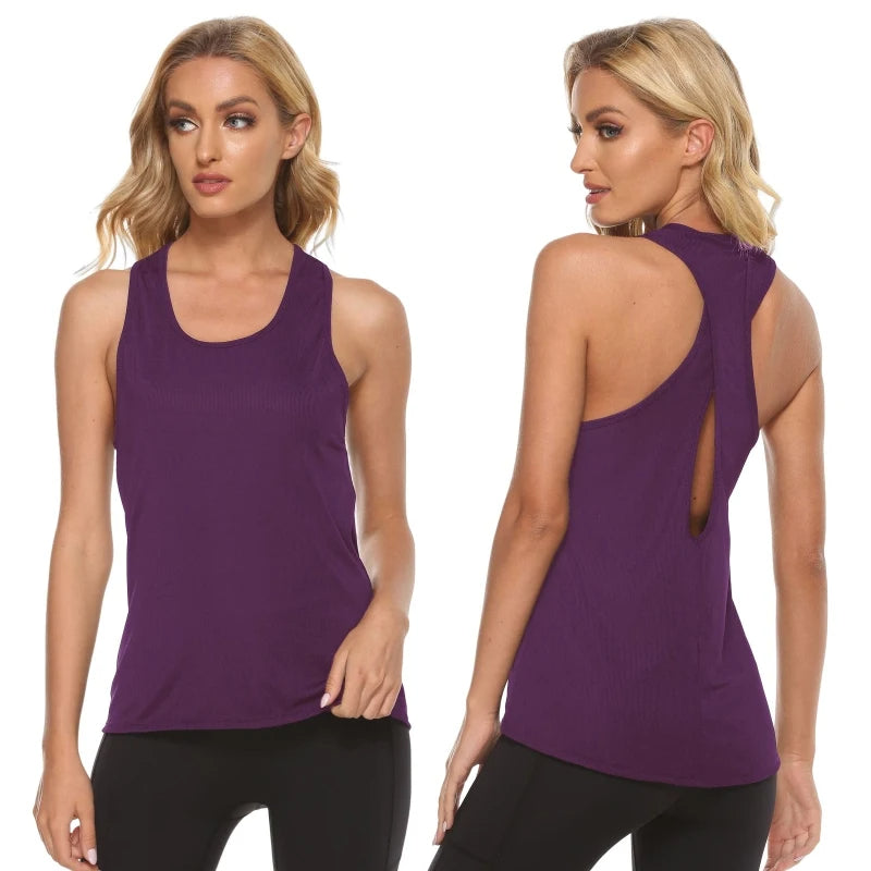 "Women’s Sleeveless Yoga Tank Top – Sexy Cross Hollow Racerback, Soft & Breathable Sports Vest"